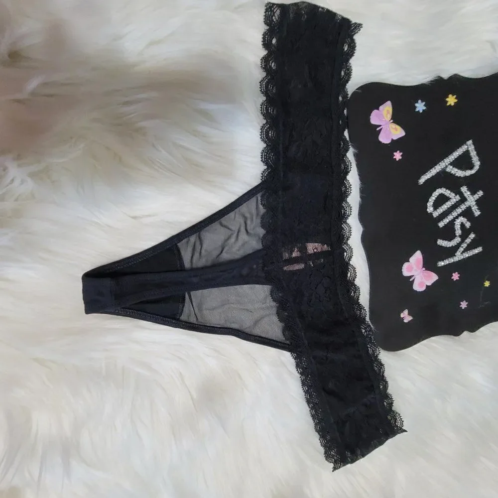 1377 LARGE VICTORIA'S SECRET  Black Mesh Thong NWT